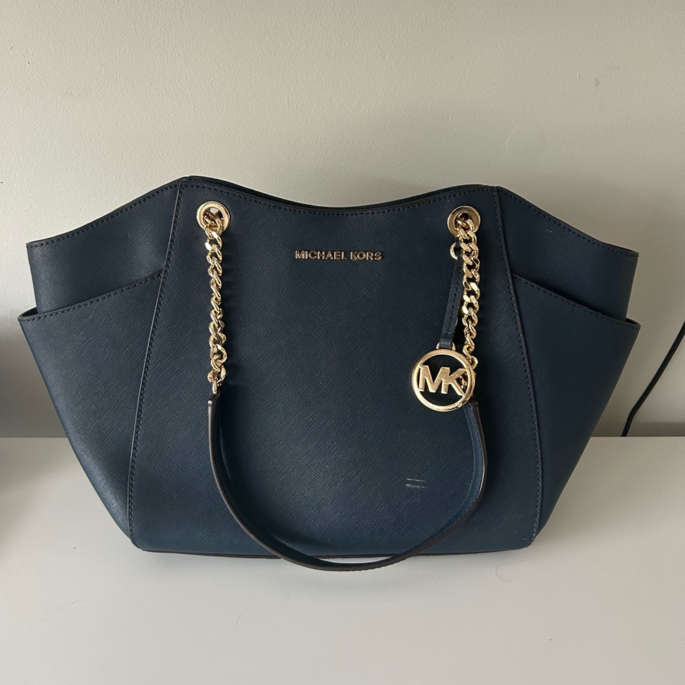 Michael Kors Jet Set Dark Blue Large Chain Shoulder Bag